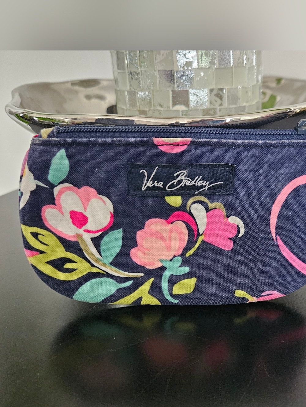 Vera Bradley Navy Floral Card/Coin Zip Pouch